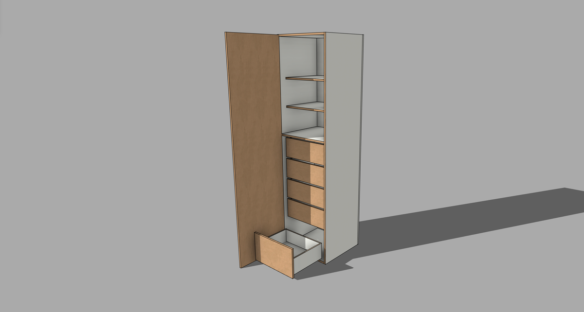 FRM_TDF_5DRW_SHELVES_L [ 5 DRAWERS, 2 SHELVES, RH DOOR]