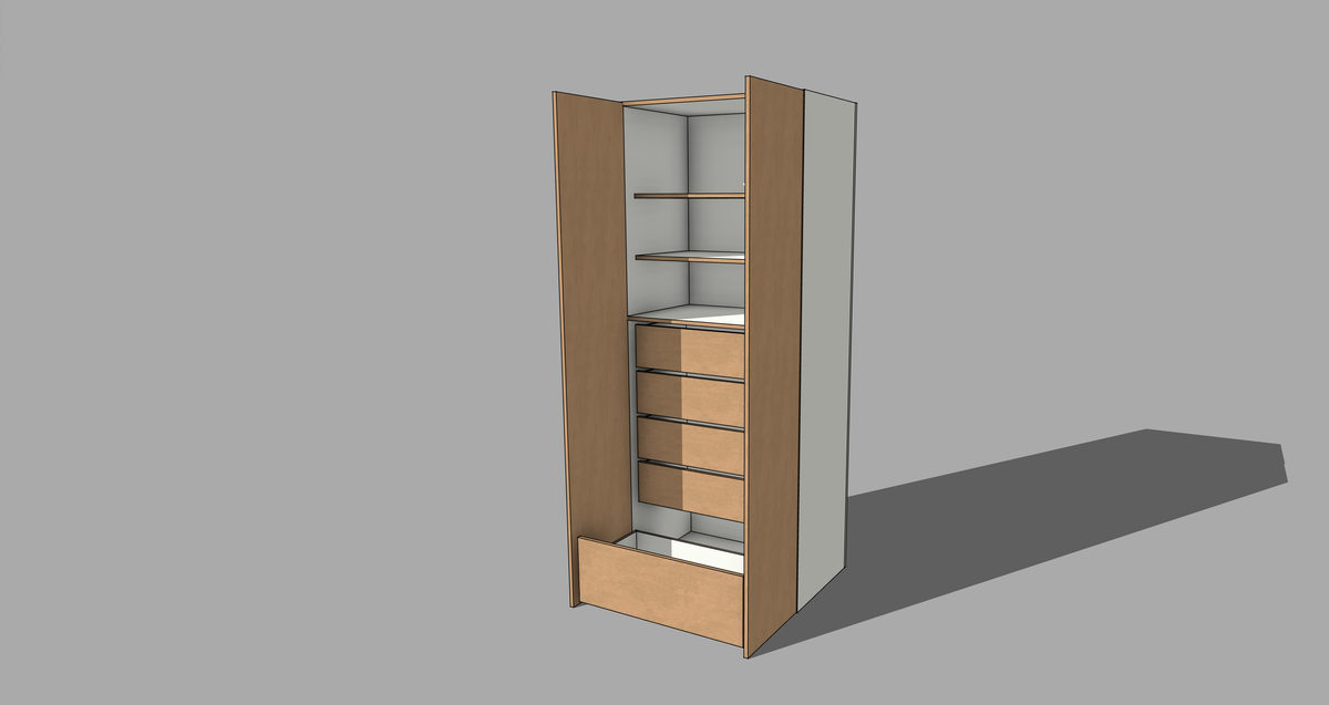 FRM_TDF_5DRW_SHELVES_LR [ 5 DRAWERS, 2 SHELVES, LEFT RIGHTH DOOR]