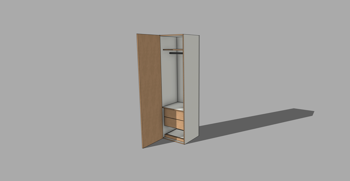 FRM_TDF_2DRW1TRAY HANGING [ 2DRAWERS, 1 TRAY, HANGING, LH HINGED]